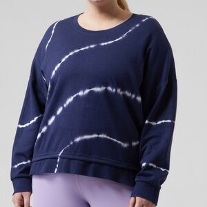Athleta Sundown Sweatshirt II 1X Blue Tie Dye Organic Cotton Athleisure Pullover